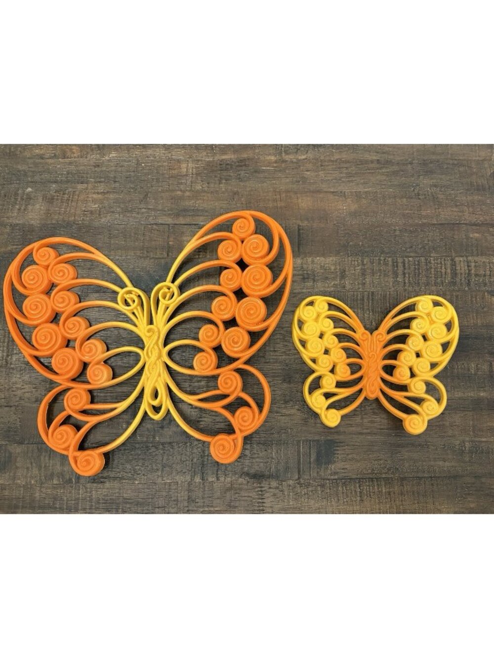 Vintage Burwood Orange Yellow Butterflies Plastic Wall Decor Hangings